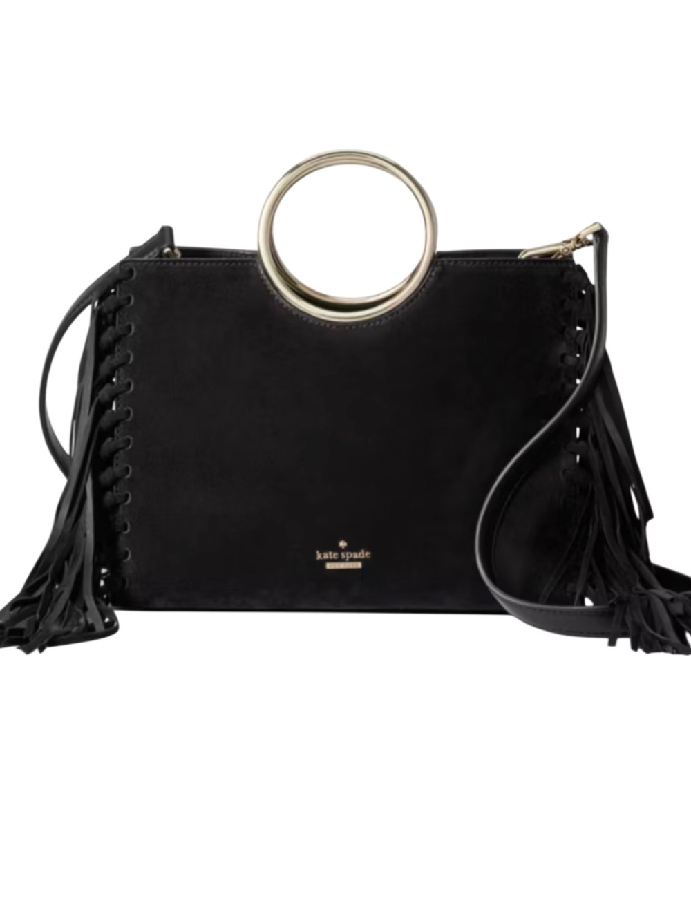 New Kate Spade White Rock Road Suede Sam Fringe Satchel with Crossbody Strap